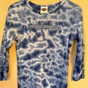 Harley-Davidson Blue Tie-Dye Long Sleeve Tee with Logo